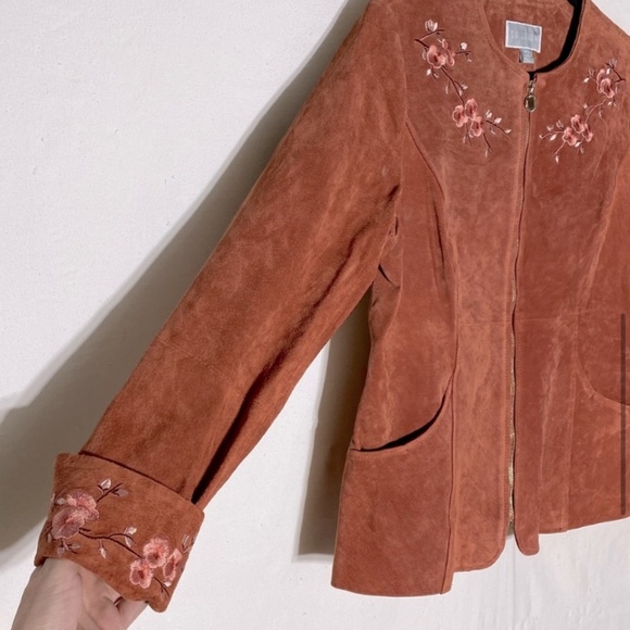 Vintage Guillaume Coral Orange Full Zip Embroidered Suede Jacket M - Picture 8 of 11
